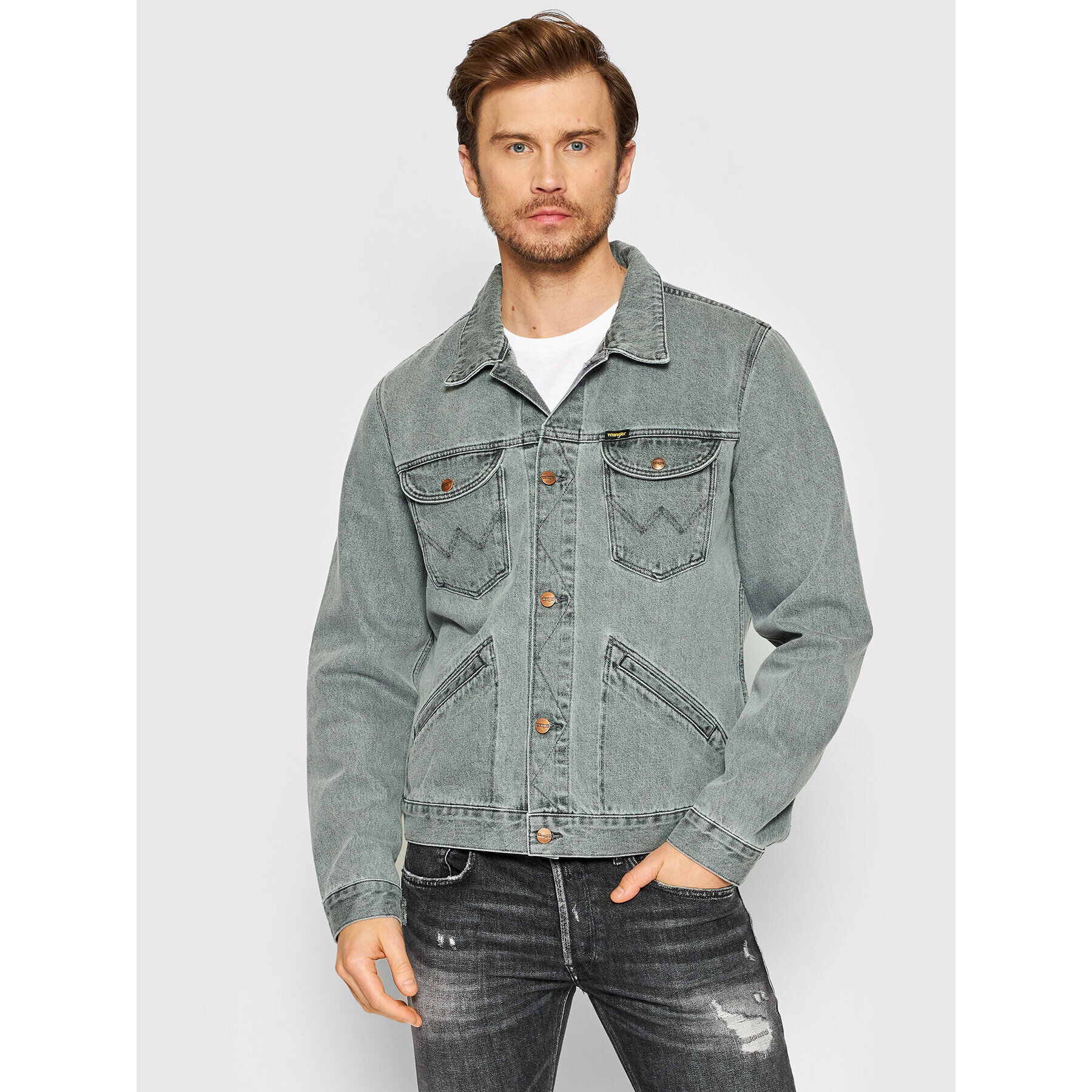 Wrangler Jeansová bunda Western W4MJ4439H Šedá Regular Fit - Pepit.cz