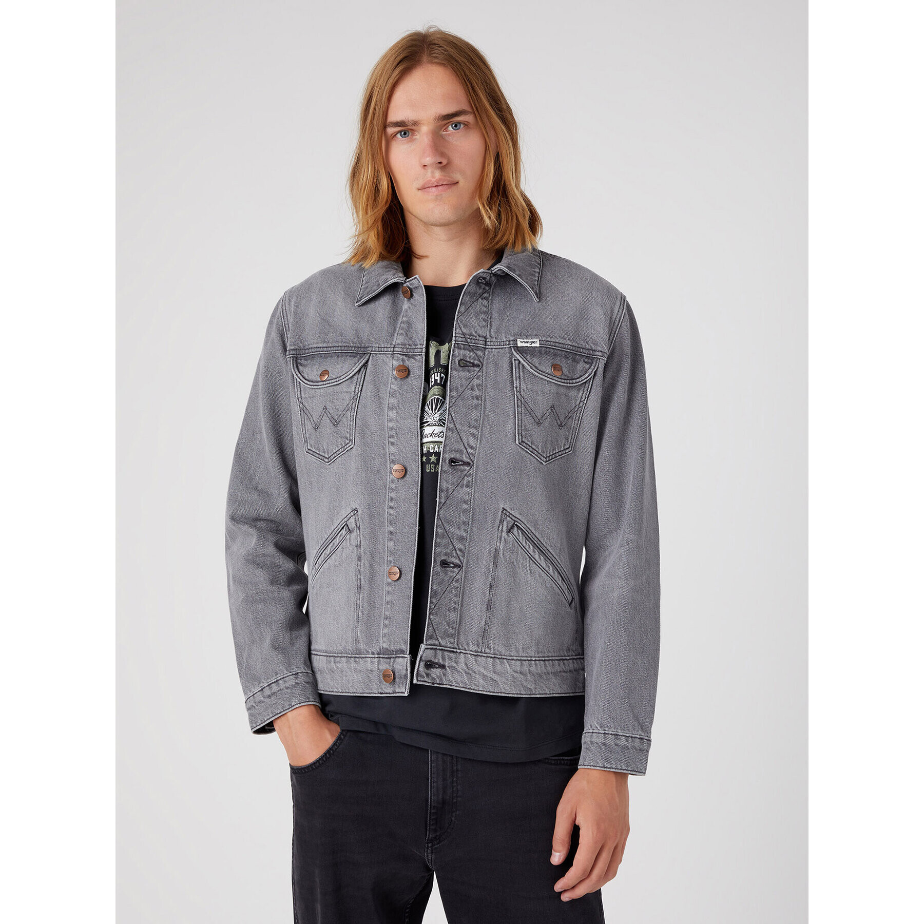 Wrangler Jeansová bunda Western W4MJEBY91 112330846 Šedá Regular Fit - Pepit.cz